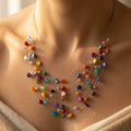 Silver-Tone Multi-Strand Floating Colour Bead Necklace