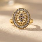 Gold-Tone Oval Filigree Halo Cocktail Ring
