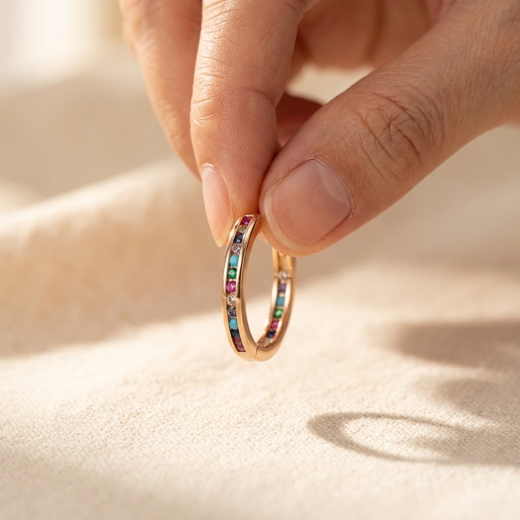 Rainbow Baguette Stone Hoops in Gold-Tone