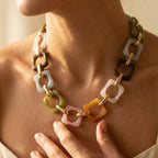 Gold-Tone Necklace with Translucent Square Colour Links