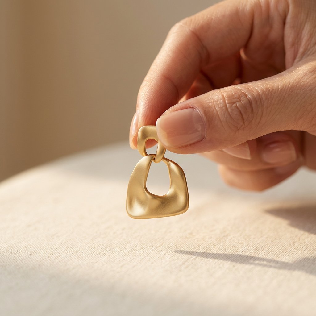 Brushed Gold-Tone Organic Square Drop Earrings
