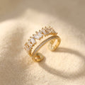 Gold-Tone Open Cuff Ring with Staggered Baguette Stones