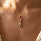 Gold-Tone Zigzag Bar Pendant with Square Colour Stones