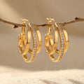 Gold-Tone Triple Hoop Earrings with Centre Pavé Band
