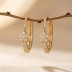 Gold-Tone Flower Charm Huggie Hoops with Clear Stones