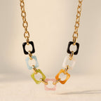Gold-Tone Necklace with Translucent Square Colour Links