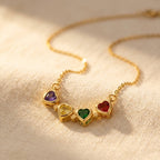 Four-Heart Rainbow Stone Necklace in Gold-Tone