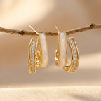 Gold-Tone Double J-Hoop Earrings with Iridescent Inlay