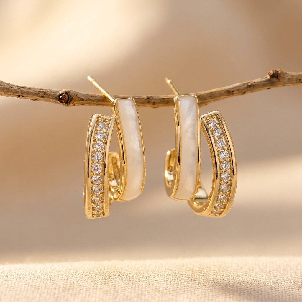 Gold-Tone Double J-Hoop Earrings with Iridescent Inlay