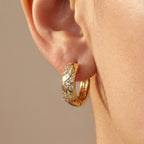 Gold-Tone Textured Huggie Hoops with Clear Stone Clusters