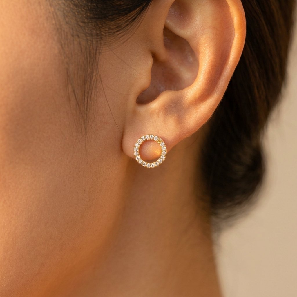 Gold-Tone Open Circle Pavé Stud Earrings