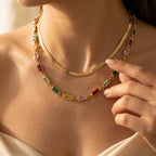 Gold-Tone Layered Necklace with Rectangular Colour Stones