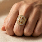 Gold-Tone Oval Filigree Halo Cocktail Ring