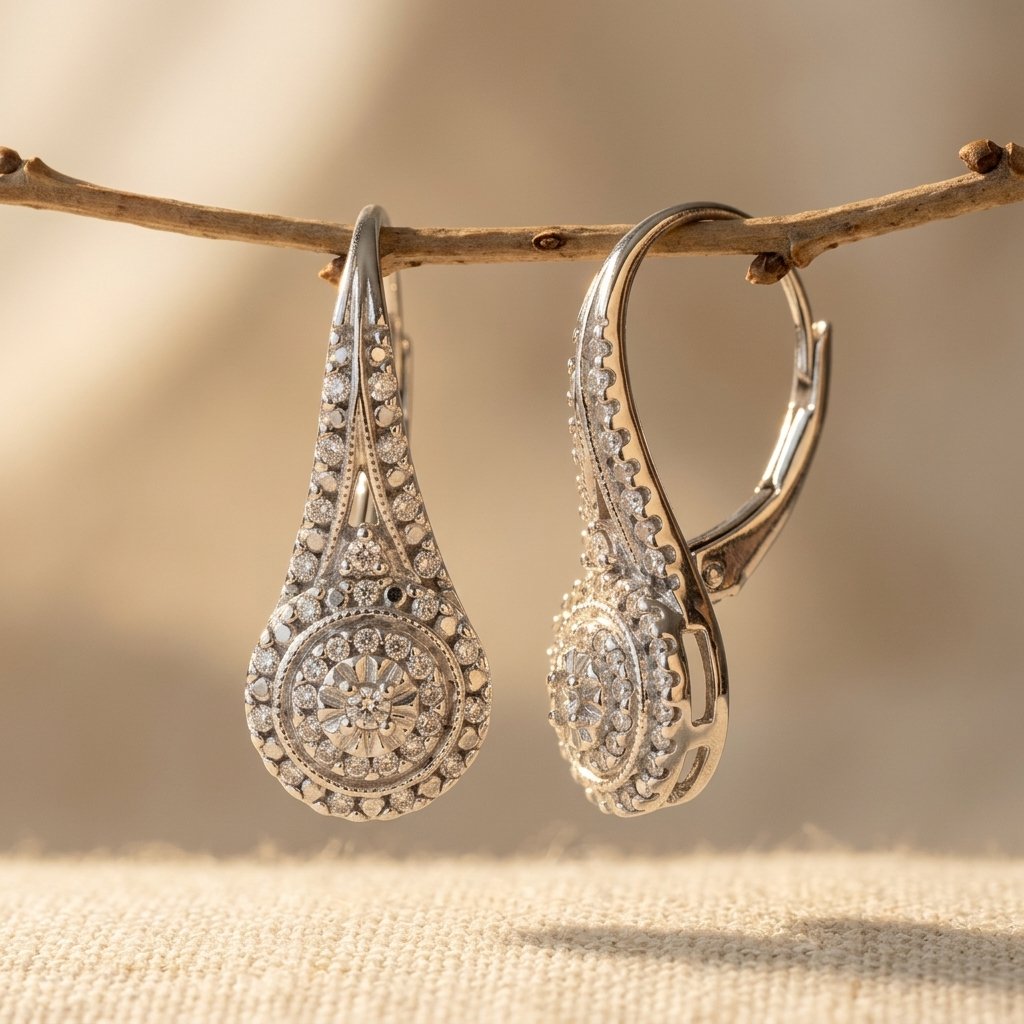 Silver-Tone Pavé Teardrop Leverback Earrings