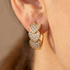 Gold-Tone Triple Heart Pavé Huggie Hoop Earrings