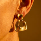 Brushed Gold-Tone Organic Square Drop Earrings