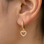 Gold-Tone Pavé Huggie Hoops with Open Heart Charms