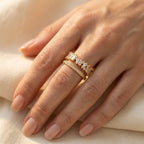 Gold-Tone Open Cuff Ring with Staggered Baguette Stones
