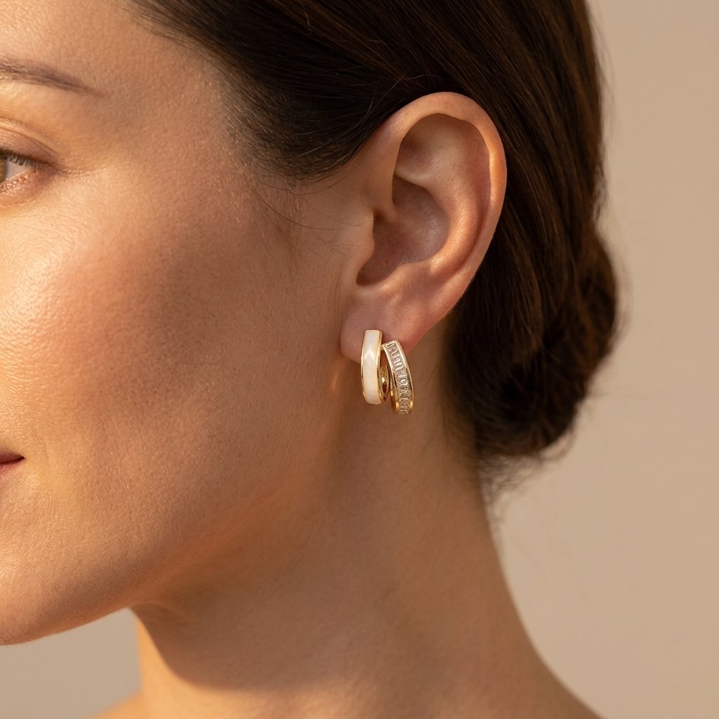Gold-Tone Double J-Hoop Earrings with Iridescent Inlay