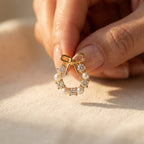Bow Wreath Earrings with Pearls and Clear Stones