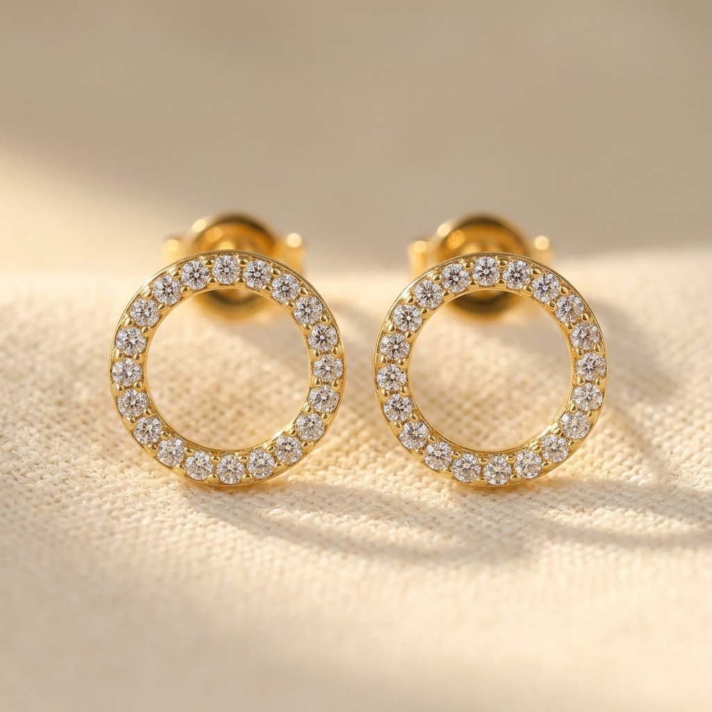 Gold-Tone Open Circle Pavé Stud Earrings