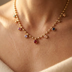 Gold-Tone Ball Chain Necklace with Round Color Stones