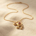 Gold-Tone Cluster Pendant Necklace with Red and Clear Stones