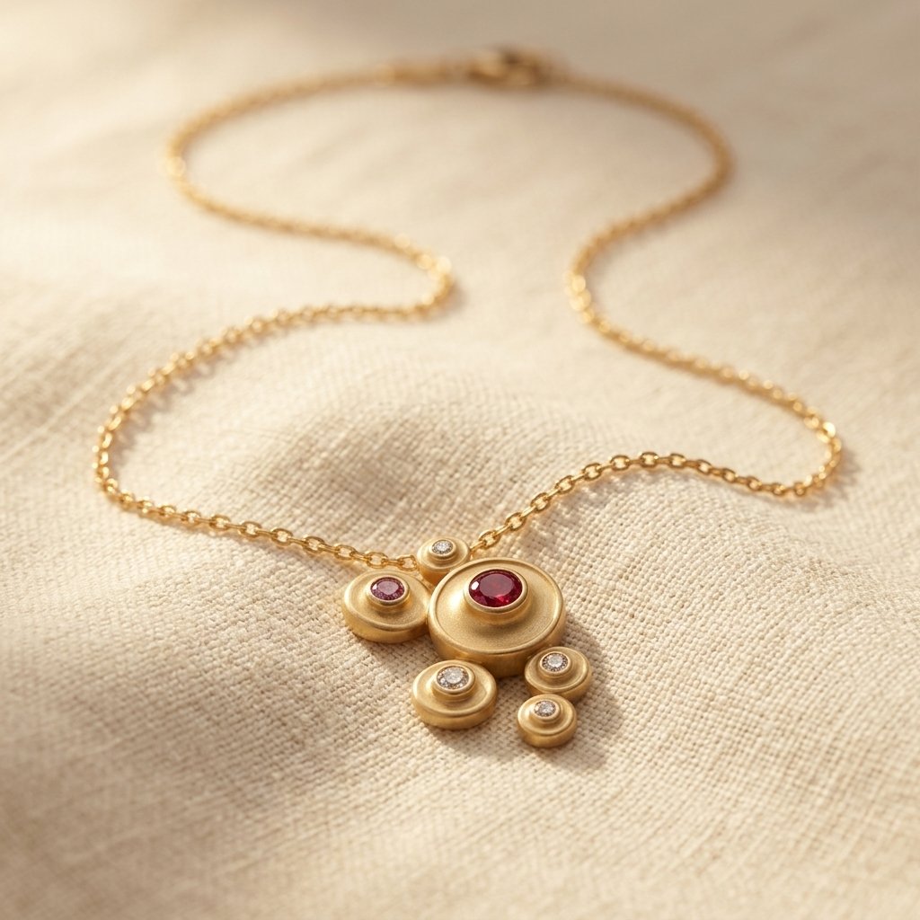 Gold-Tone Cluster Pendant Necklace with Red and Clear Stones