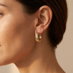 Gold-Tone Textured Huggie Hoops with Clear Stone Clusters
