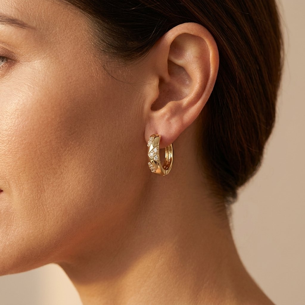 Gold-Tone Textured Huggie Hoops with Clear Stone Clusters