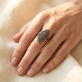 Art Deco Marquise Shield Ring with Pavé Dark Stones