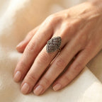 Art Deco Marquise Shield Ring with Pavé Dark Stones