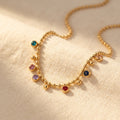 Gold-Tone Ball Chain Necklace with Round Color Stones