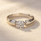 Silver-Tone Classic Round Solitaire Stone Ring