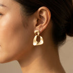 Brushed Gold-Tone Organic Square Drop Earrings