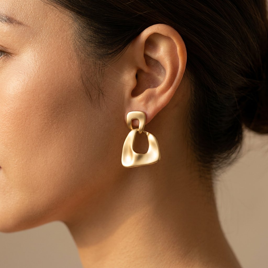 Brushed Gold-Tone Organic Square Drop Earrings