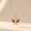 Rainbow Stone Butterfly Pendant Necklace with Openwork Wings