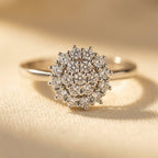 Silver-Tone Sunburst Halo Cluster Ring with Clear Stones