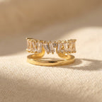 Gold-Tone Open Cuff Ring with Staggered Baguette Stones