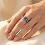 Silver-Tone Bypass Ring with Blue Marquise Leaf Spray
