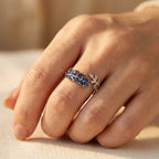 Silver-Tone Bypass Ring with Blue Marquise Leaf Spray