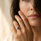 Silver-Tone Swirl Bypass Ring with Round Blue Stone