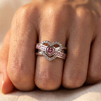 Silver-Tone Crossover Heart Ring with Pink Square Channel Stones