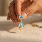 Mixed-Tone Layered Leaf Drop Earrings in Teal Silver and Gold