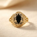 Gold-Tone Filigree Ring with Black Rhombus Centre