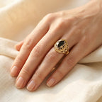 Gold-Tone Filigree Ring with Black Rhombus Centre