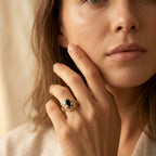 Gold-Tone Filigree Ring with Black Rhombus Centre