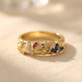 Gold-Tone Botanical Band with Blue Red and Clear Stone Flowers