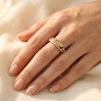Gold-Tone Botanical Band with Blue Red and Clear Stone Flowers