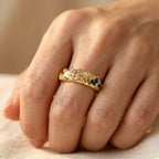 Gold-Tone Botanical Band with Blue Red and Clear Stone Flowers
